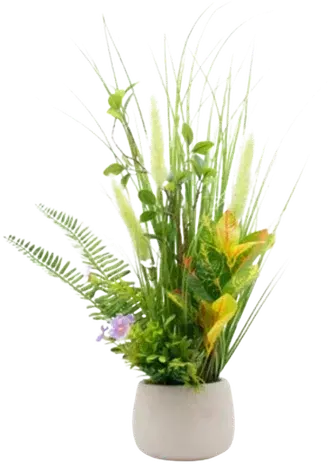 Artificial purple-flowering plant in a pot