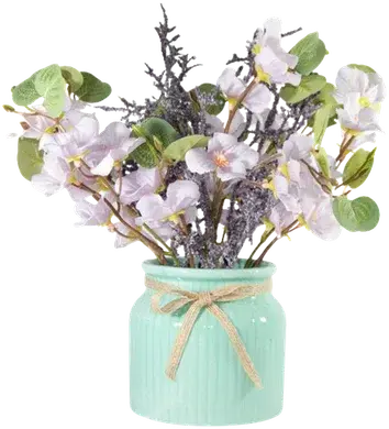 Cherry blossom and eucalyptus in a vase