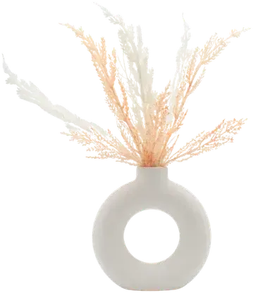 Two-tone dried stems in an open-center vase