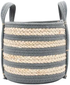 Set of 3 beige and blue-gray woven baskets